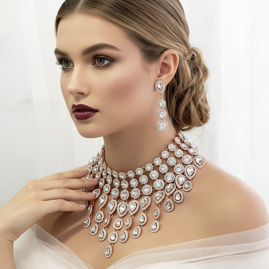 Luxury Chunky Rose Gold Statement Necklace & Earrings Set