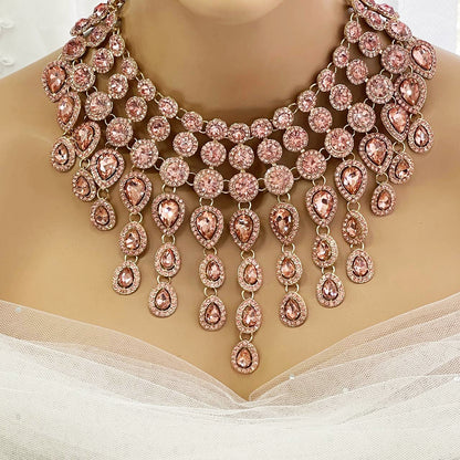 Luxury Chunky Rose Gold Statement Necklace & Earrings Set - Glam Duchess