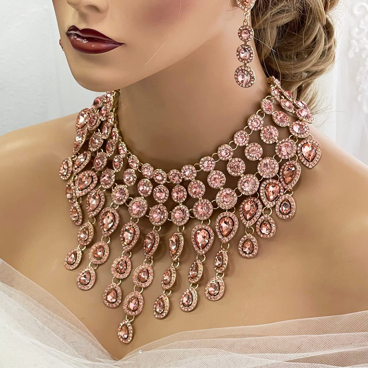 Luxury Chunky Rose Gold Statement Necklace & Earrings Set - Glam Duchess