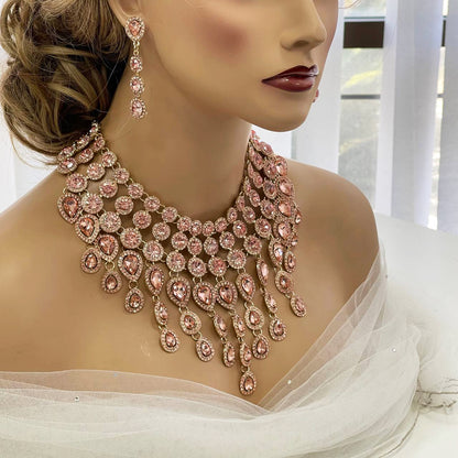 Luxury Chunky Rose Gold Statement Necklace & Earrings Set - Glam Duchess