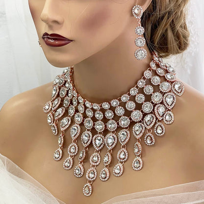 Luxury Chunky Rose Gold Statement Necklace & Earrings Set - Glam Duchess