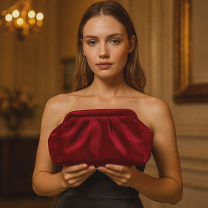 Burgundy Velvet Ruched Clutch Bag| Evening Purse| Soft Vintage-Inspired Pouch in Deep Red Velvet Clutch Bag | Evening Purse|