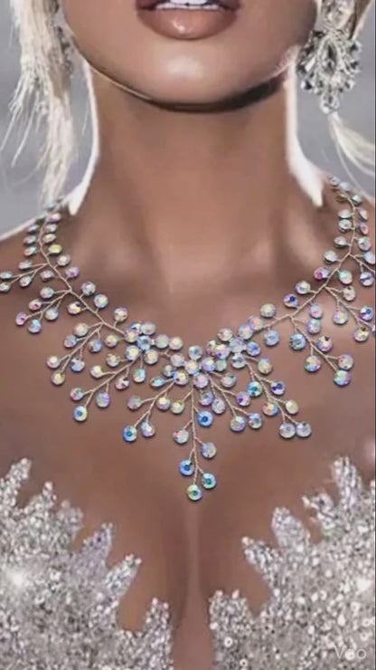 Crystal Bridal Necklace Iridescent Water Drop Pendant Handcrafted for Brides Wedding Day Glam