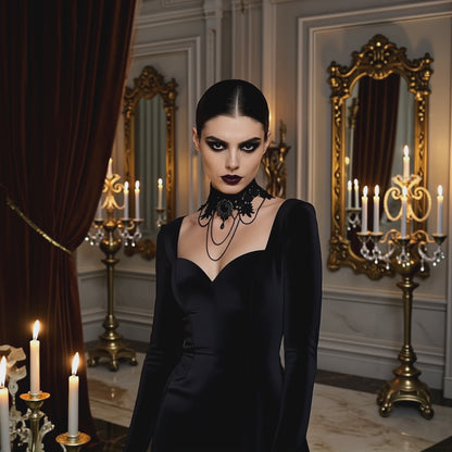 Victorian Gothic Choker Necklace - Black Lace Wedding Jewelry