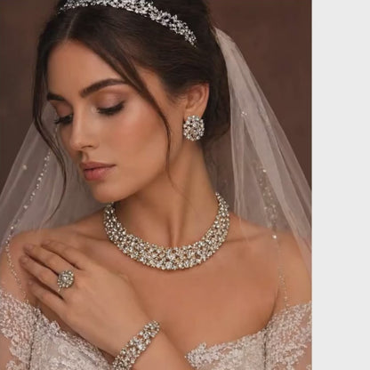 Bridal Crystal Necklace Earrings Bracelet Set By Glam Duchess Timeless Glamorous Jewelry For Brides