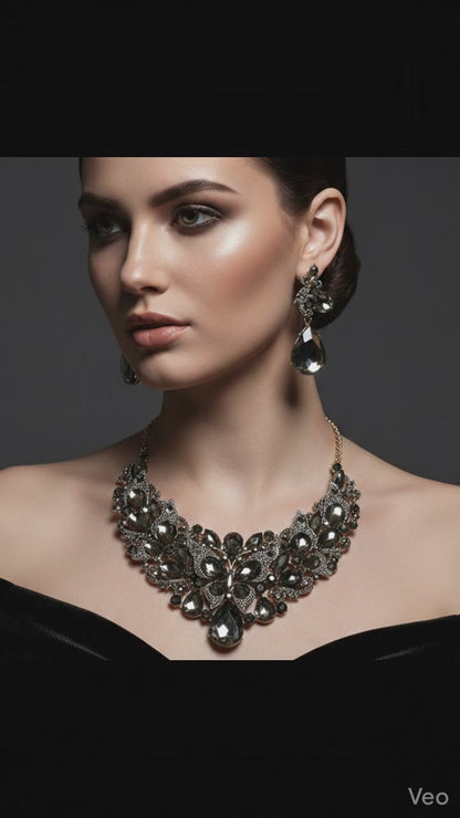 Butterfly Glass Stone Teardrop Necklace Set Glam Duchess Crystal Earrings For Formal Evenings