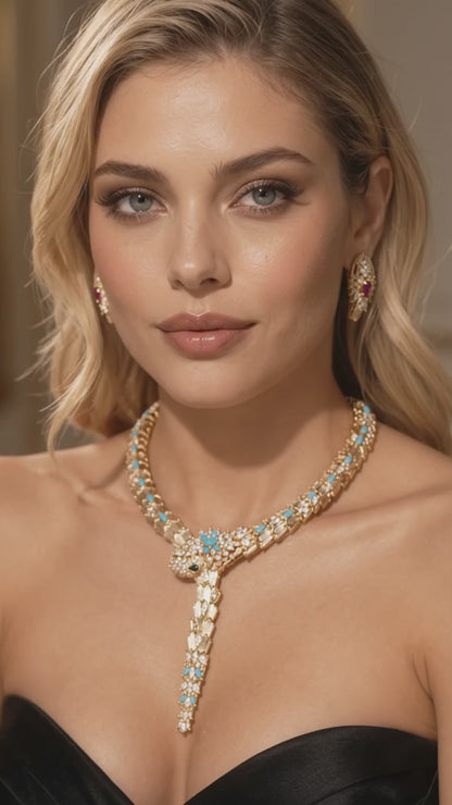 S925 silver & Serpentine Zirconia Snake Necklace & Earrings Set