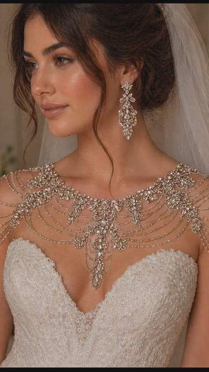 Bridal Shoulder Necklace Crystal Shawl Jewelry For Brides Luxe Sparkle Glam Duchess
