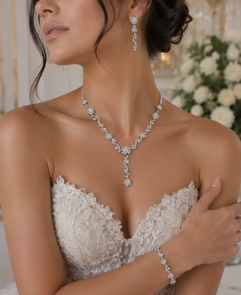 Rhinestone Bridal Jewelry Set – Wedding Necklace, Earrings & Bracelet Set - Jewelry Sets from Glam Duchess