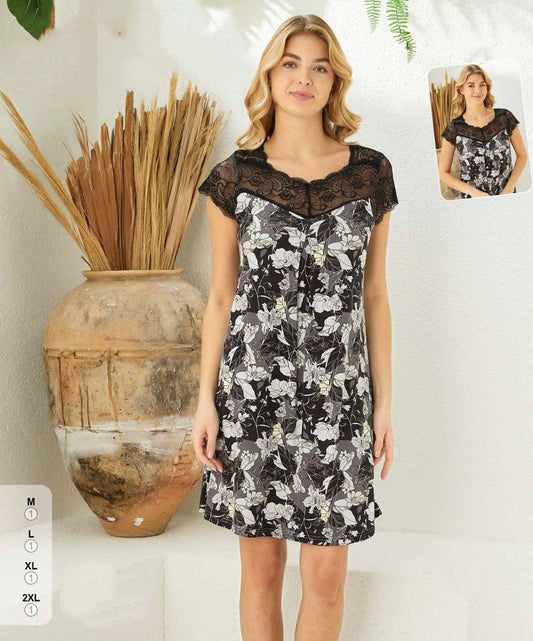 Ultra-Soft and Comfortable Viscose Nightdress with Elegant Lace Detailing – Made in Turkey