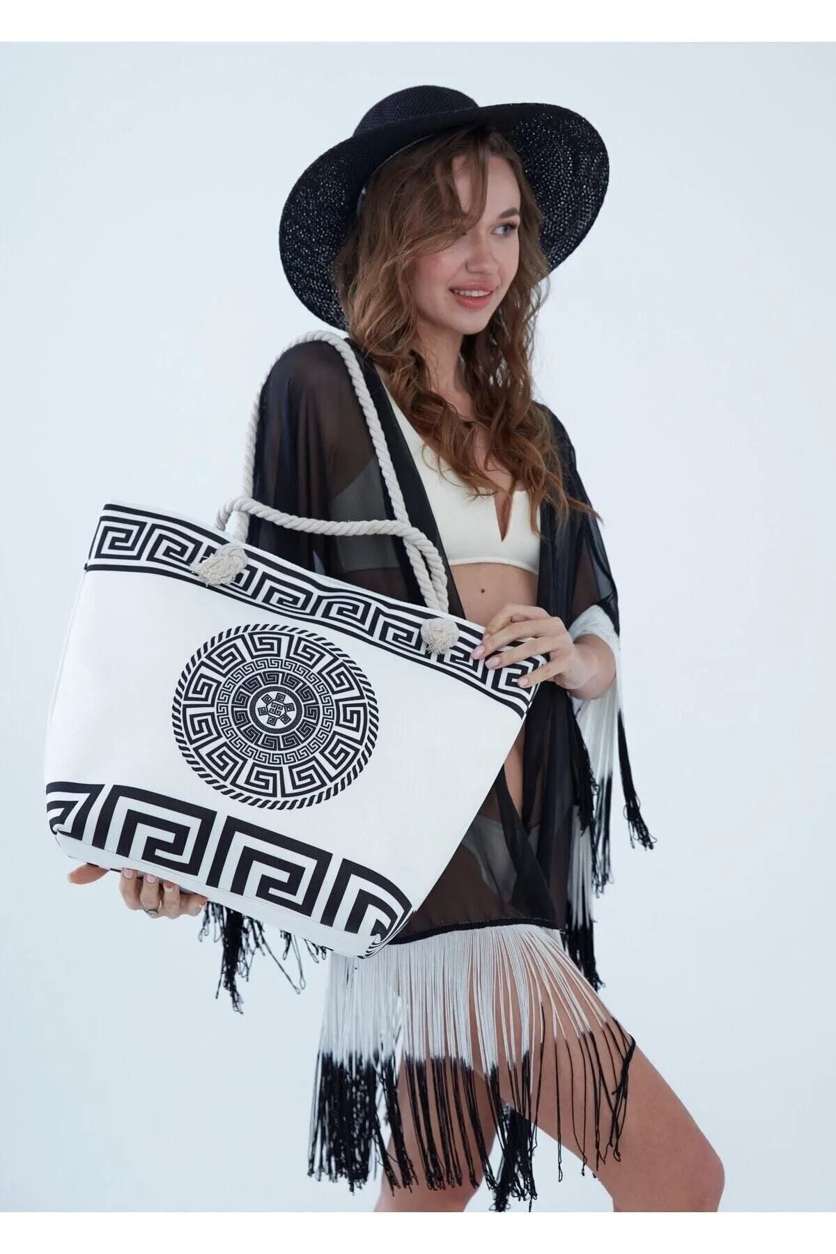 Mediterranean Summer vibe Woven Beach Tote – Boho Chic Summer Bag