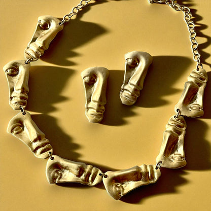 Luxury Artistic Gold Plated Face Necklace & Earrings Set – Statement Sculptural Jewelry