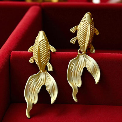 Gold Plated Koi Fish Statement Earrings, Made in Turkiye