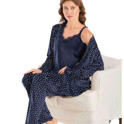 Luxury Velvet Pajama Set with Lace Trim – 3 Piece Loungewear for Women