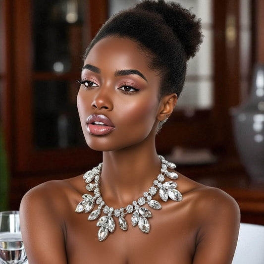 Luxury Crystal Leaf Statement Necklace – Bridal & Evening Jewelry