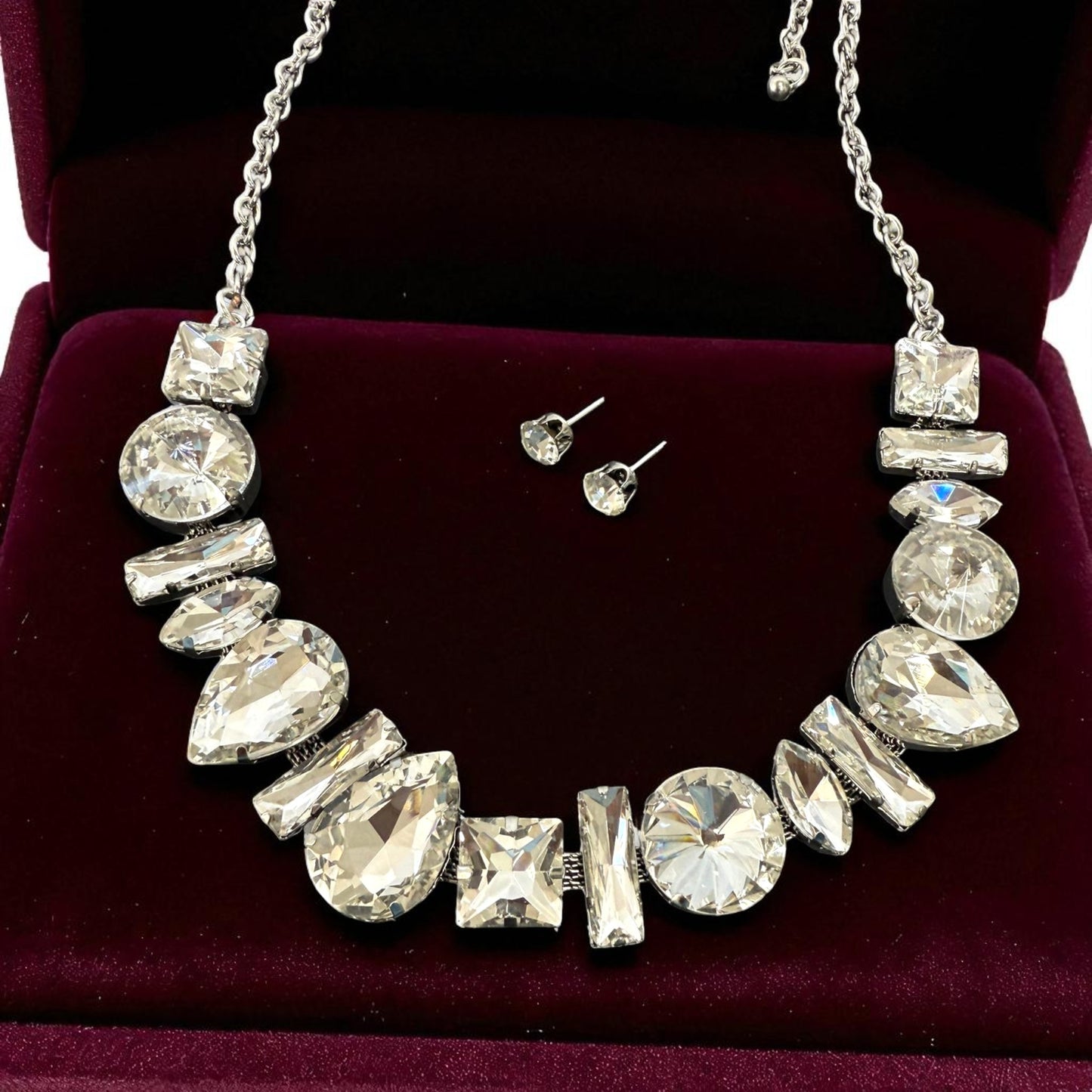 Luxury Crystal Statement Necklace & Stud Earrings Set