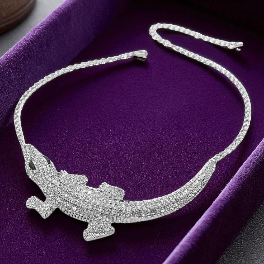 Luxury Crystal Crocodile Statement Necklace Jewelry - Glam Duchess