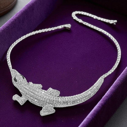 Luxury Crystal Crocodile Statement Necklace Jewelry - Glam Duchess