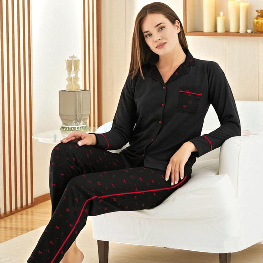 Women’s Waffle Fabric Pajama Set – 2 Piece, Button-Down