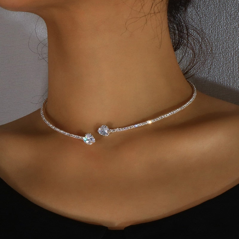 Romantic Heart Rhinestone Collar Necklace