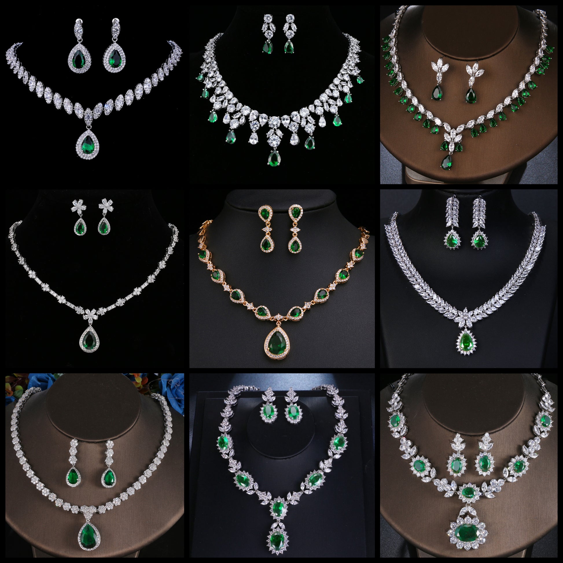 Exquisite Emerald Green Cubic Zirconia Necklace and Earrings Set
 
 Make a stunning statement with this exquisite jewelry set, featuring a captivating emerald green cubic zircon necklace and earrings. Whether you're attending a wGlam DuchessGlam DuchessExquisite Emerald Green Cubic Zirconia Necklace