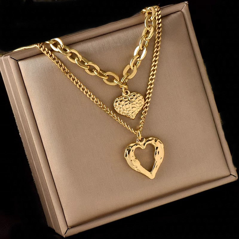 Gold Stainless Steel Heart Pendant Necklace