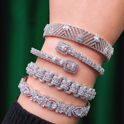 Luxurious Sparkling Platinum Bangle Bracelet