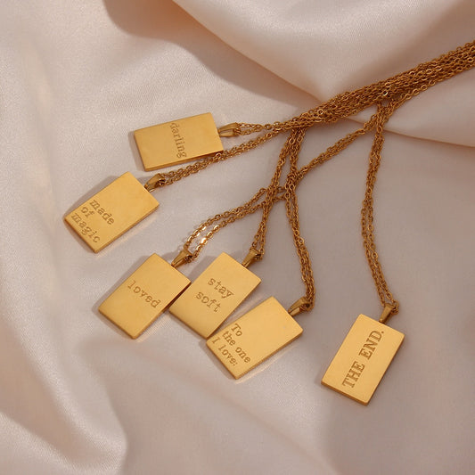 Unique Message Square Tarot Necklace in Stainless Steel with 18k Gold Plating