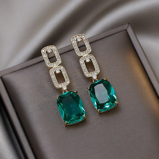 Emerald Geometric Zircon Drop Earrings