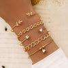Elegant Gold Leaves Heart Pendant Cuff Bracelet Set