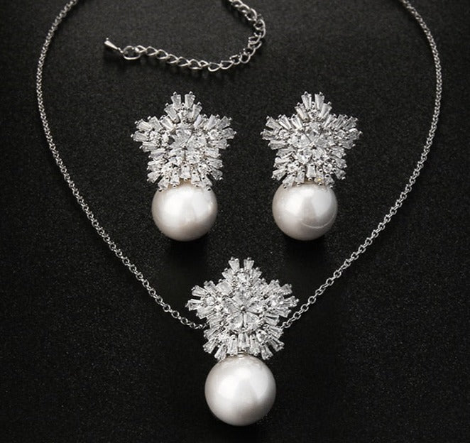 cubic zirconia jewelry set luxury pearl