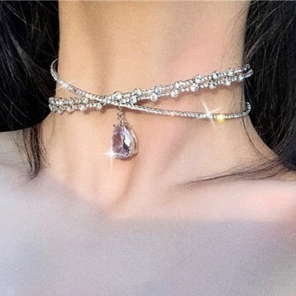 elegant waterdrop crystal choker necklace